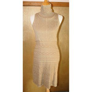 Julie Brown NYC MEDIUM sleeveless knit turtleneck dress tan metallic gold